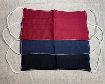 Simple Solid Color Cotton Face Mask, Black Face Covering, Red Face Mask, Navy Blue Mask, Elastic Ear Loops, Face Covering, Unisex Mask