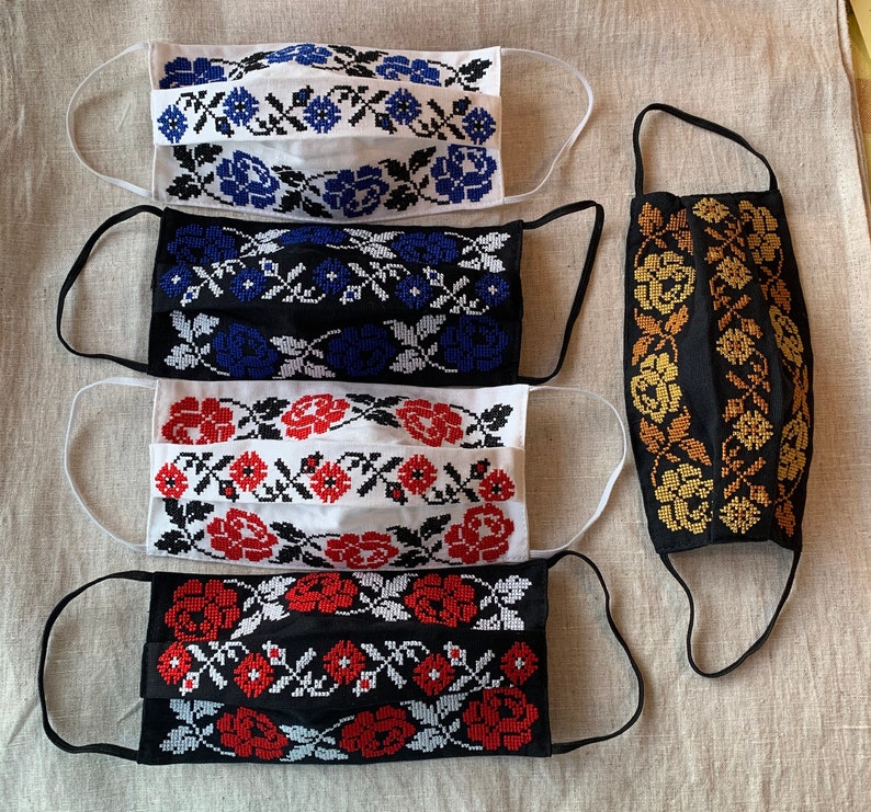 Embroidered Face Mask Reusable 2 Layer Linen Ukrainian / Etsy