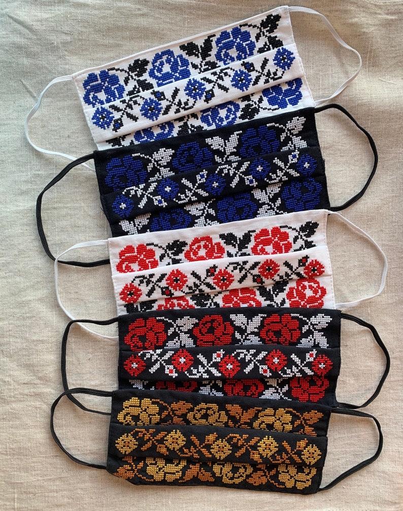 Embroidered Face Mask Reusable 2 Layer Linen Ukrainian / Etsy