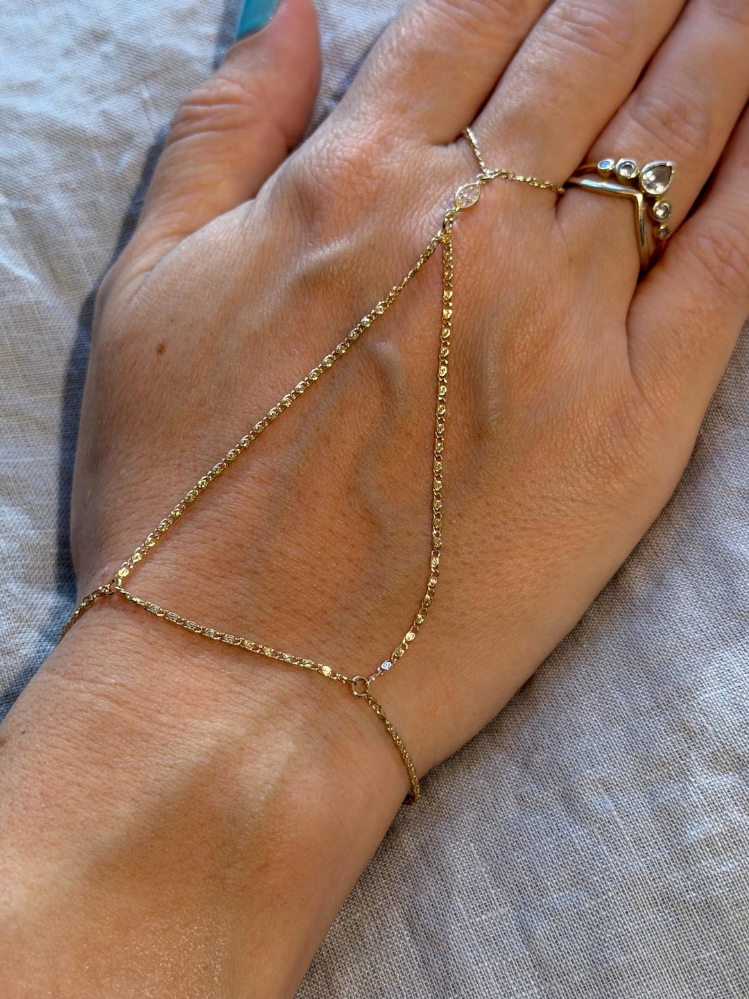 Fancy Gold Triangle Hand Chain - Etsy