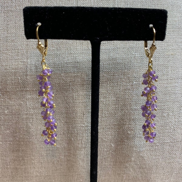 Purple Amethyst Cluster Dangly Earrings, Lavender Gemstone Chandelier Earring, Genuine Amethyst Jewelry, Valentine's Day Gift for Her