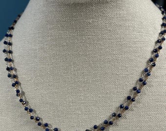 Lapis Lazuli Wire Wrapped Necklace, Blue Gemstone Beaded Necklace, Gifts for Her, Gifts for Mom, Adjustable Blue Choker