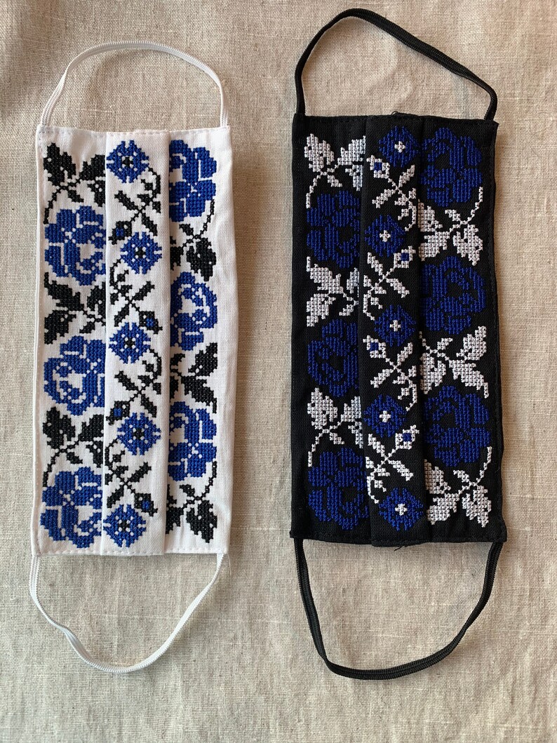 Embroidered Face Mask Reusable 2 Layer Linen Ukrainian / Etsy