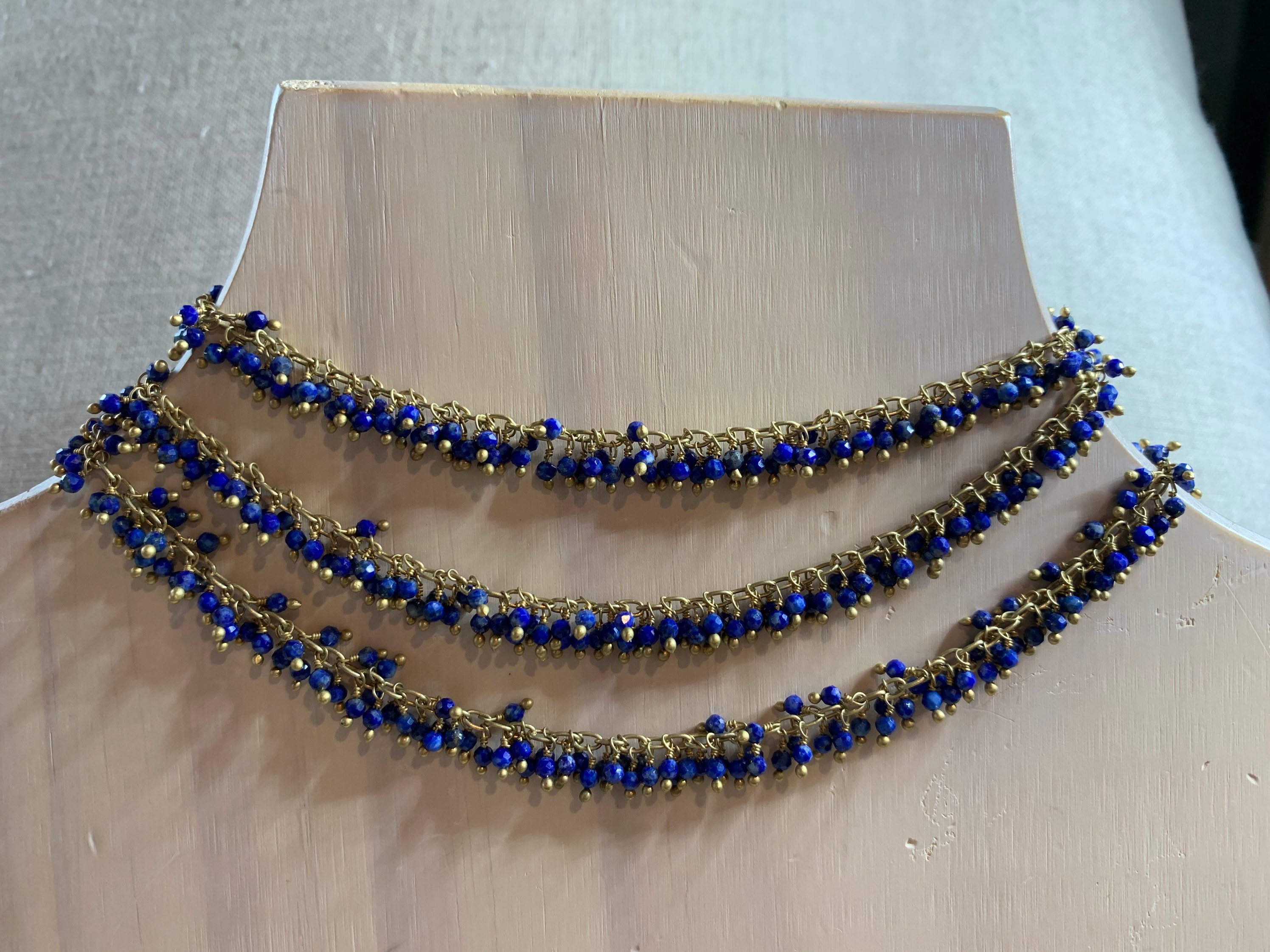 Blue Lapis Lazuli Cluster Beaded Necklace, Doubles as Bracelet, Statement Necklace, Genuine Gemstone Chain, Valentine's Day Gifts for Her