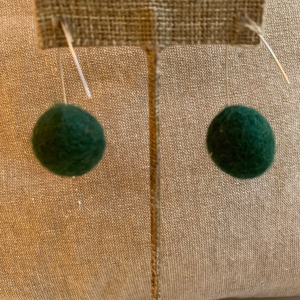 Green Felt Ball Earrings, Deep Green Felted Ball Earring, Fun Forest Green Statement Earring, Lightweight Statement Earrings, Gifts for Her