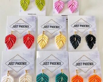 Eliza/ Polymer Clay Statement Textured Leaf Dangle Earrings/ Gift for her/ Gold plated/ Dangle Drop Earrings