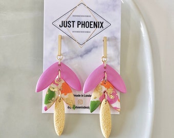 Eliza/ Polymer Clay Statement Terrazzo Earrings/ Gift for her/ Gold plated/ Dangle Earrings/ Leaf drop Earrings