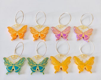 Spring Collection/Polymer Clay Earrings/ Hoop earrings/ Unique handmade earrings/ Colourful Statement Jewellery/Celestial Butterfly Hoops