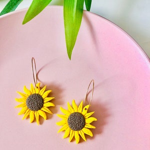 Ayla/ Polymer Clay Sunflower Statement Earrings/Gift for her/ Gold plated/Sunflower Hoop image 4