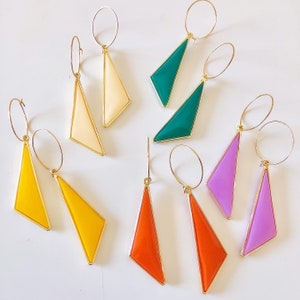 Polymer Clay Statement GeometricEarrings| Handmade  Earrings | Emerald Green Lavender Yellow Burnt Orange Cream Abstract Gold Plated