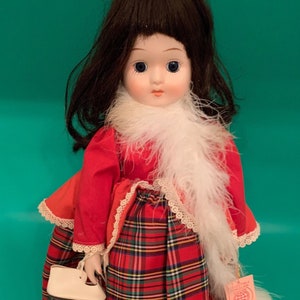 Vintage Brinn&#39;s 16&quot; Doll Collectible Porcelain Musical Edition Plaid Red Winter Snow Skates 1989 Holiday Christmas Toy Collectibles Dolls