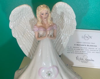 LENOX "A Mother's Blessing" Praying Angel Figurine Vintage Birthstone Gems Collectibles Angels Religious Statue Angel Hearts Love