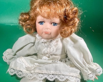 9" Gustave Wolff A0295 Pouting Poseable Porcelain Doll Vintage Dress Pantaloons Lace Pearls Toy Collectibles