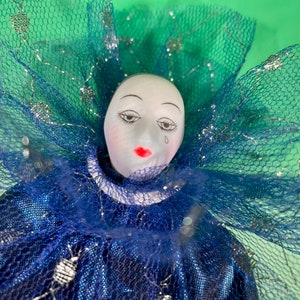 Pierrot Porcelain Clown Vintage Royal Blue Navy Metallic Toy Collector Collectibles