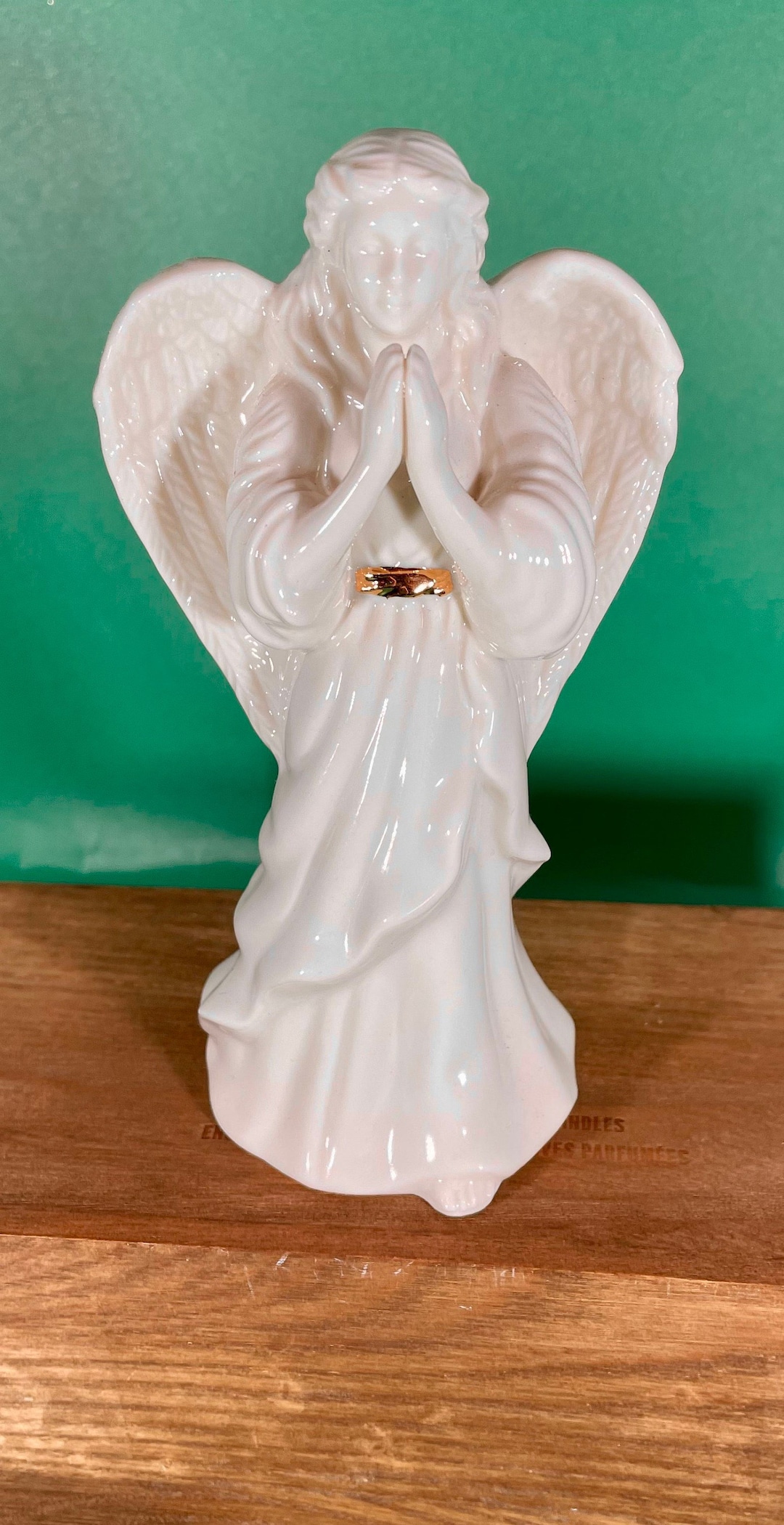 LENOX Angel Figurine Vintage Praying White 24K Gold Sash Collectibles Angels Religious Christmas