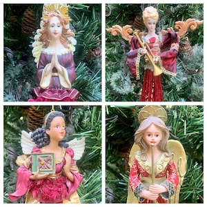 Victorian Angel Tassel Vintage Ornaments CHOOSE YOUR Style Tree Decor Red Gold Purple Metallic Music Prayer Book Christmas Religious