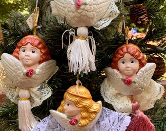 6" Tassel Cherub Angel Vintage Ornaments Choose From 5 Styles Christmas Holiday Decor Lace Religious Angels Wings Victorian Rare Wings