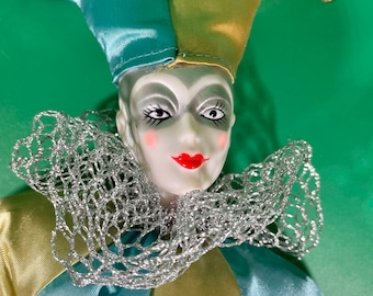 Vintage 80's Jester Clown Doll Clown Porcelain Black Silver Metallic ...