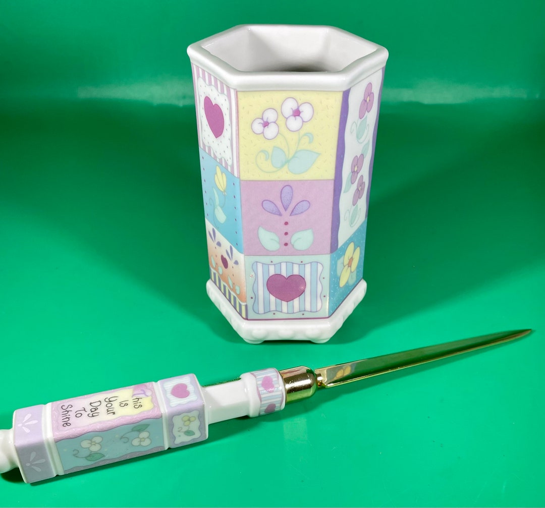 Letter Opener Precious Moments Pen Pencil Cup Letter Opener this is Your Day to Smile Pastel