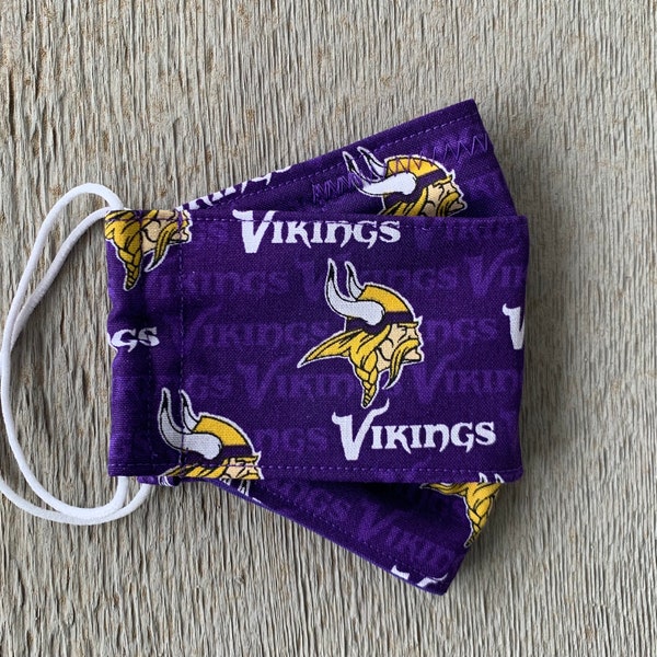 Minnesota Vikings!  Adjustable available! Adult, Kids and Toddlers Face Mask-3-Fabric Layers 3D/Origami style. Nose wire and filter pocket