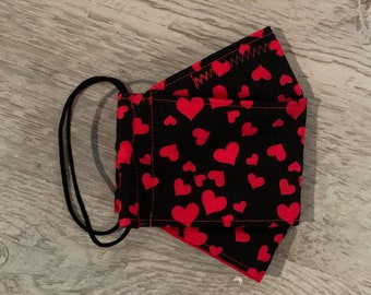 Floating Hearts!!  Adjustable  Available! Adults, Kids and Toddlers Face Mask-3D/Origami style 3-Fabric Layers w/nose wire and filter pocket