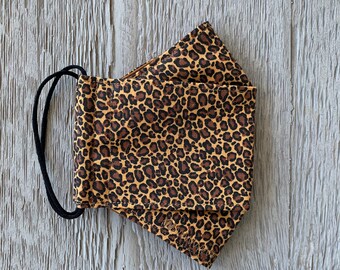 Mini Leopard Print!  Cute! 3-Fabric Layers - Kids, Toddlers and Adults 3D/Origami style Face Mask - with nose wire and filter pocket