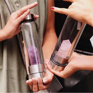 Crystal Infused Glass Bottle with a Black Protective Sleeve (Interchangeable Crystal)