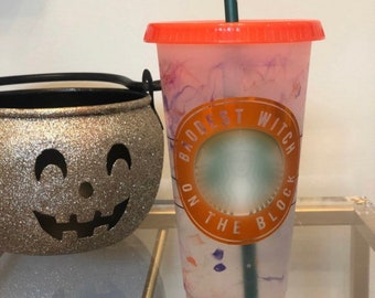 Fall Sbux Cup, Halloween Sbux Cup, Halloween Sbux Tumbler, Witch Iced Coffee Tumbler, Iced Coffee Cup, Halloween Travel Mug, Personalized