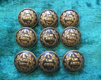 K1533 1 Dozen /'Les Arts/' Gun Metal or Ant Brass Vintage Shank Buttons