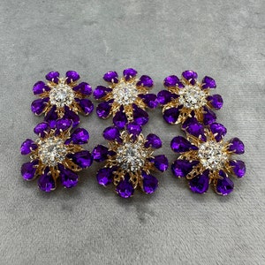 Rhinestone buttons purple and silver 25mm a set of 6