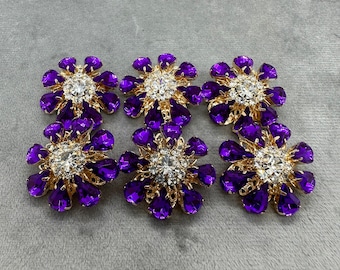 Rhinestone buttons purple and silver 25mm a set of 6