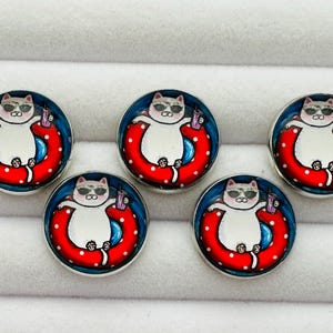 Cocktail Cat Glass Buttons: Cornish Seaside Set (22mm)