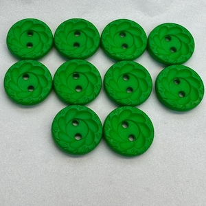 Bright green buttons 15mm a set of ten sculpted style textured design.