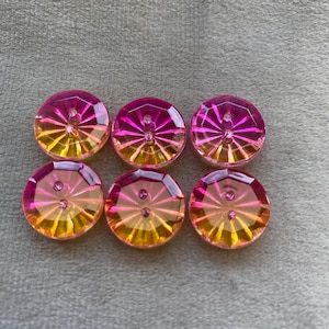 Ombre buttons pink and yellow faceted design 15mm a set of 6