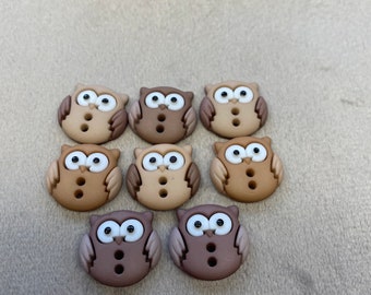 Owl buttons beige and cream shades 16mm a set of 8