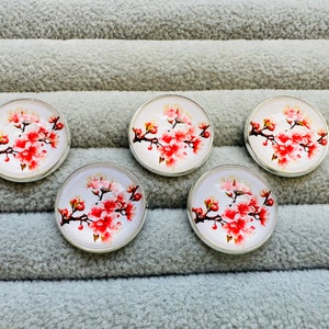 Cherry blossom buttons glass and metal 22mm sold as a set of five buttons