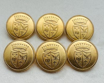 Blazer buttons 23mm a set of six lightweight gold-tone metal coat of arms design