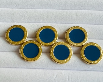 Botones metálicos en tonos azules y dorados: efecto esmalte, 23 mm (juego de seis)