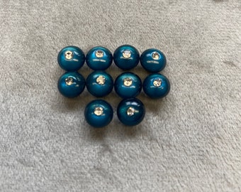 Boutons nacrés bleu sarcelle avec strass 7 mm le lot de 10