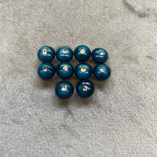 Pearly buttons teal with diamante 7mm a set of 10