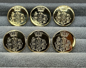 Blazer buttons bright gold-tone motif design 20mm a set of 6