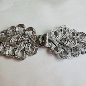 Ornate Silver-Tone Frog Closure: Cloak Clasp, Costume Fastener (8x20cm, Sold Individually)