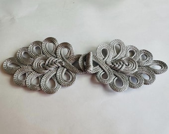Ornate Silver-Tone Frog Closure: Cloak Clasp, Costume Fastener (8x20cm, Sold Individually)