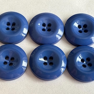 Chunky Blue Gloss Buttons: 25mm Four-Hole Sew-Through - Set of 6