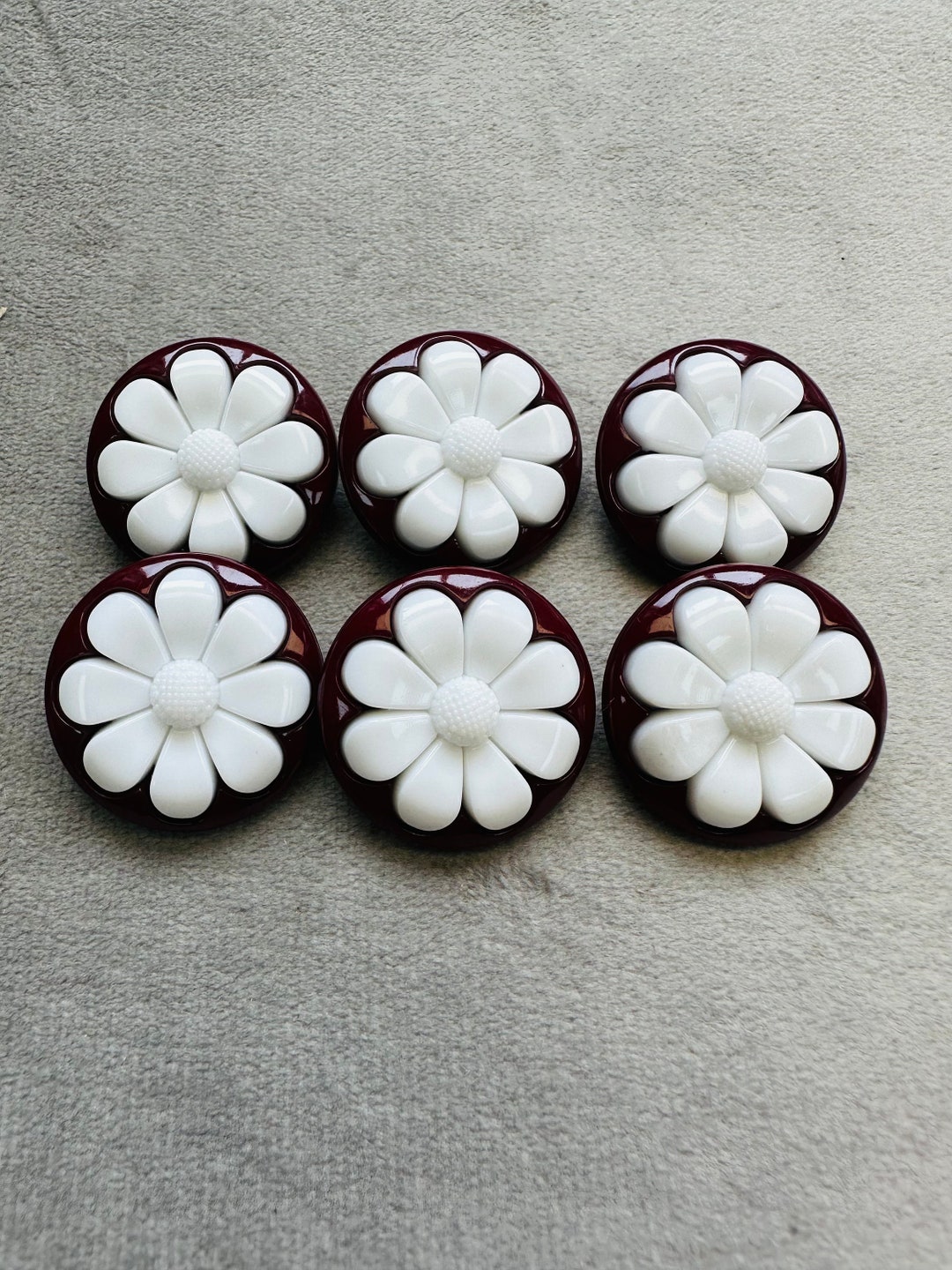 Daisy Buttons White and Burgundy 25mm a Set of 6 - Etsy