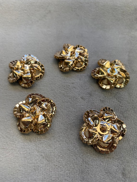 Rhinestone buttons silver in a gold tone metal setting 25mm a set of 5