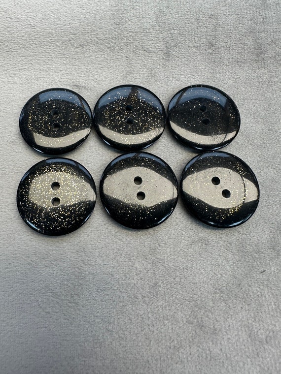 Glitter buttons black with gold and silver sparkle 23mm a set of 6