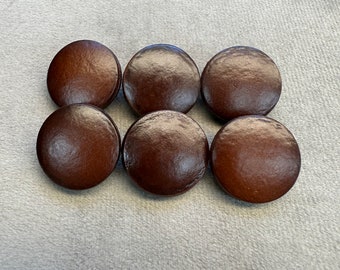 Leather buttons brown smooth top design by dill a set of 6, 20mm on a metal loop shank