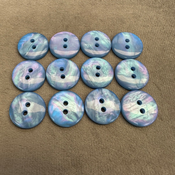 Iridescent buttons blue pearly finish 17mm a set of 12