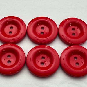 Glossy Red Buttons: Classic Style, 30mm - Set of 6
